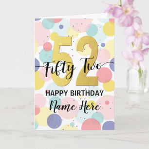 Carte Bonne 52ème anniversaire Pastel Rainbow Gold Woman