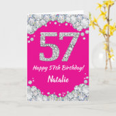 Carte Bonne 57e anniversaire Hot rose et Parties scintil (Fleur jaune)