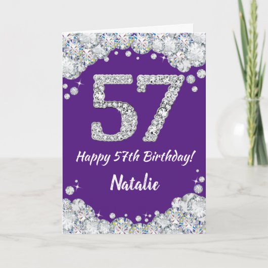 Carte Bonne 57e anniversaire Parties scintillant violet  (Devant)