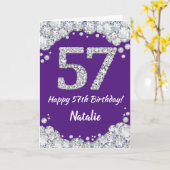Carte Bonne 57e anniversaire Parties scintillant violet  (Fleur jaune)