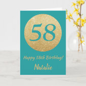 Carte Bonne 58e anniversaire Turquoise et Parties scinti (Fleur jaune)