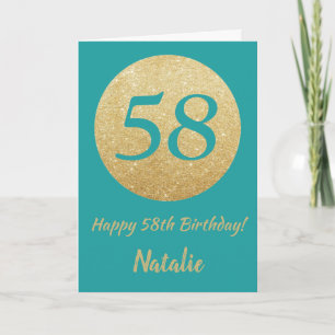 Carte Bonne 58e anniversaire Turquoise et Parties scinti
