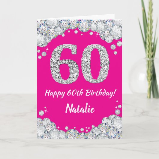 Carte Bonne 60e anniversaire Hot rose et Parties scintil (Devant)