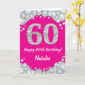 Carte Bonne 60e anniversaire Hot rose et Parties scintil (Fleur jaune)