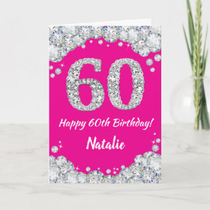 Carte Bonne 60e anniversaire Hot rose et Parties scintil