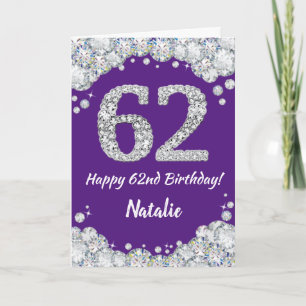 Carte Bonne 62e anniversaire Parties scintillant violet