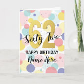 Carte Bonne 62e anniversaire Pastel Rainbow Gold Woman (Devant)