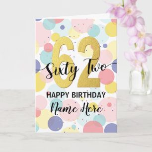 Carte Bonne 62e anniversaire Pastel Rainbow Gold Woman