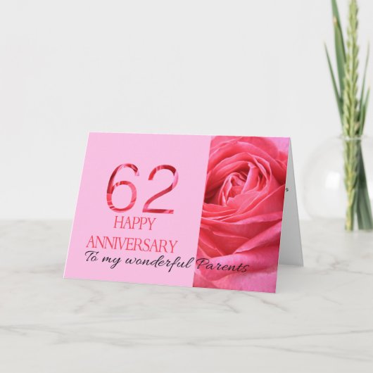Carte Bonne 62e anniversaire roses pour les parents (Devant)