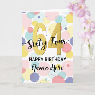 Carte Bonne 64ème anniversaire Pastel Rainbow Gold Woman