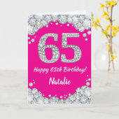 Carte Bonne 65e anniversaire Hot rose et Parties scintil (Fleur jaune)