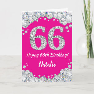 Carte Bonne 66e anniversaire Hot rose et Parties scintil