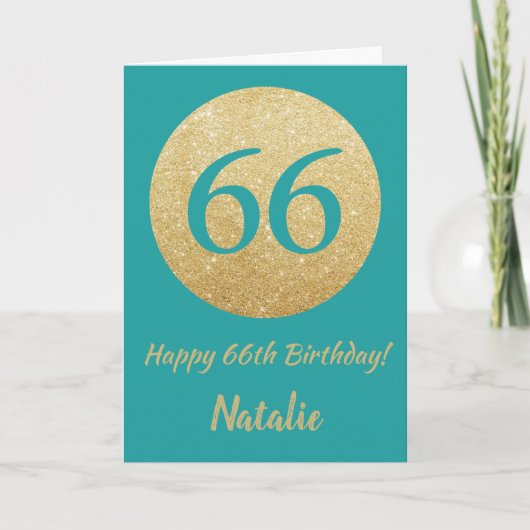 Carte Bonne 66e anniversaire Turquoise et Parties scinti (Devant)
