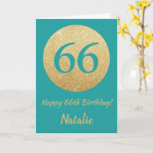 Carte Bonne 66e anniversaire Turquoise et Parties scinti (Fleur jaune)
