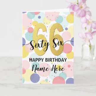 Carte Bonne 66ème anniversaire Pastel Rainbow Gold Woman