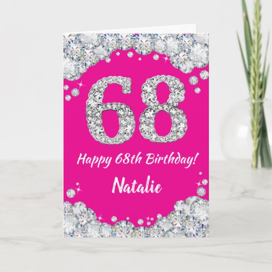 Carte Bonne 68e anniversaire Hot rose et Parties scintil (Devant)