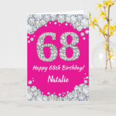 Carte Bonne 68e anniversaire Hot rose et Parties scintil (Fleur jaune)