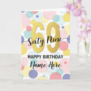 Carte Bonne 69e anniversaire Pastel Rainbow Gold Woman
