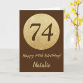 Carte Bonne 74e anniversaire Brown et Parties scintillan (Fleur jaune)