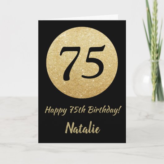 Carte Bonne 75e anniversaire Black and Gold Parties scin (Devant)