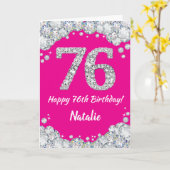 Carte Bonne 76e anniversaire Hot rose et Parties scintil (Fleur jaune)