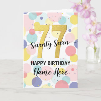 Carte Bonne 77ème anniversaire Pastel Rainbow Gold Woman