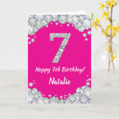 Carte Bonne 7e anniversaire Hot rose et Parties scintill (Fleur jaune)