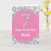 Carte Bonne 7e anniversaire Pink and Silver Parties scin (Fleur jaune)