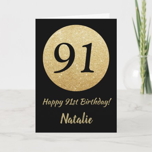 Carte Bonne 91e anniversaire Black and Gold Parties scin (Devant)