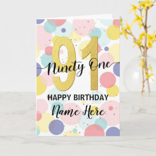 Carte Bonne 91e anniversaire Pastel Rainbow and Gold Gir