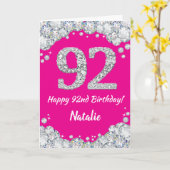 Carte Bonne 92e anniversaire Hot rose et Parties scintil (Fleur jaune)