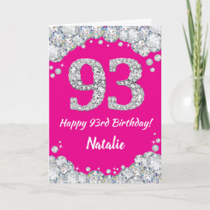 Carte Bonne 93e anniversaire Hot rose et Parties scintil
