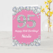 Carte Bonne 95e anniversaire Pink and Silver Parties sci (Fleur jaune)