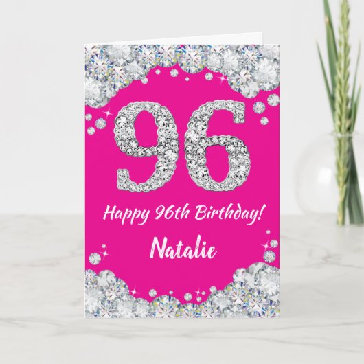 Carte Bonne 96e anniversaire Hot rose et Parties scintil (Devant)