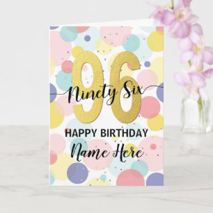 Carte Bonne 96ème anniversaire Pastel Rainbow Gold Woman