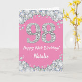 Carte Bonne 98e anniversaire Pink and Silver Parties sci (Fleur jaune)
