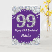 Carte Bonne 99e anniversaire Parties scintillant violet (Fleur jaune)