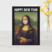 CARTE BONNE ANNÉE 2021 MONA LISA AVEC MASQUE (Fleur jaune)