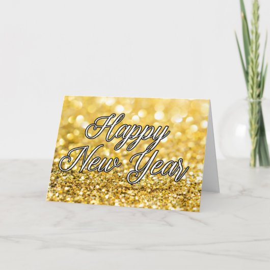 Carte Bonne année 2024 Gold Parties scintillant Custom C (Devant)