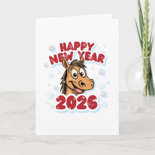 Carte Bonne année 2026 : Année du Cheval mascotte (Devant)