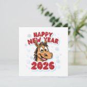 Carte Bonne année 2026 : Année du Cheval Mascotte (Debout devant)