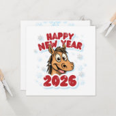 Carte Bonne année 2026 : Année du Cheval Mascotte (Devant/Arrière en situation)