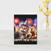 Carte Bonne année 2026 Art de fête de chat mignon capyba (Fleur jaune)