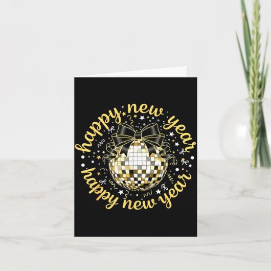 Carte Bonne année 2026 Boule de disco Ruban doré Coquett (Devant)
