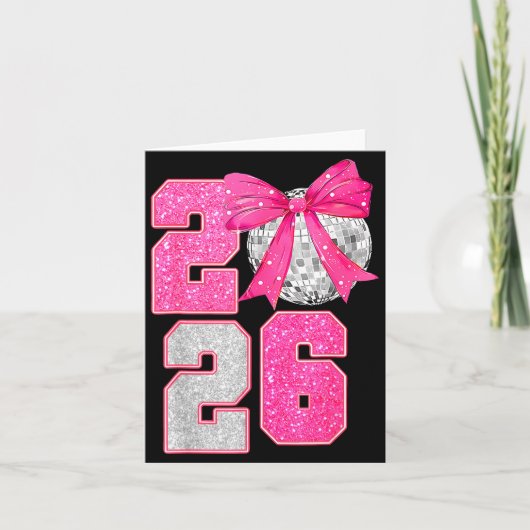 Carte Bonne année 2026 Boule disco Nk Coquette Bow Fam (Devant)