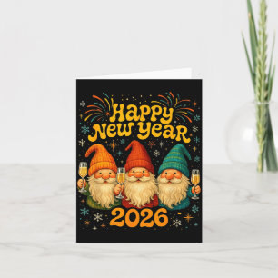 Carte Bonne année 2026 Cadeau de fête de gnome mignon 