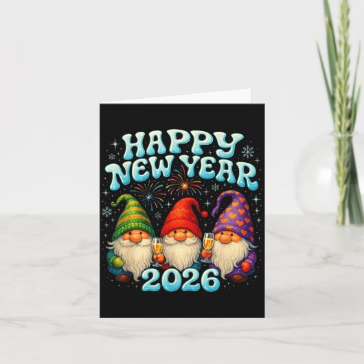 Carte Bonne année 2026 Cadeau de fête de gnome mignon (Devant)