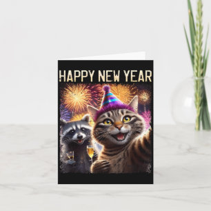 Carte Bonne année 2026 Célébration de chat mignon et rat