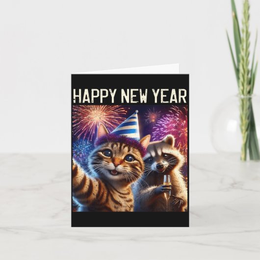 Carte Bonne année 2026 Célébration de chat mignon raton  (Devant)