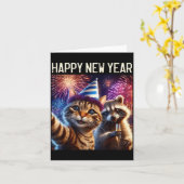 Carte Bonne année 2026 Célébration de chat mignon raton  (Fleur jaune)